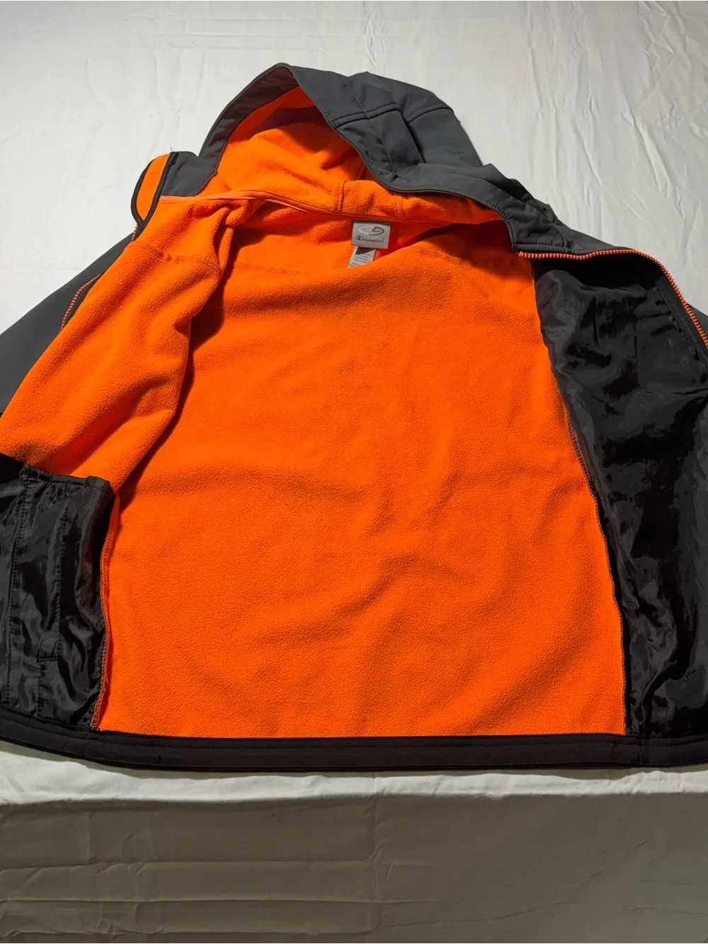 Boys Champion Venture Dry  Orange Fleece-Lined Rain Jacket with Gray Trim